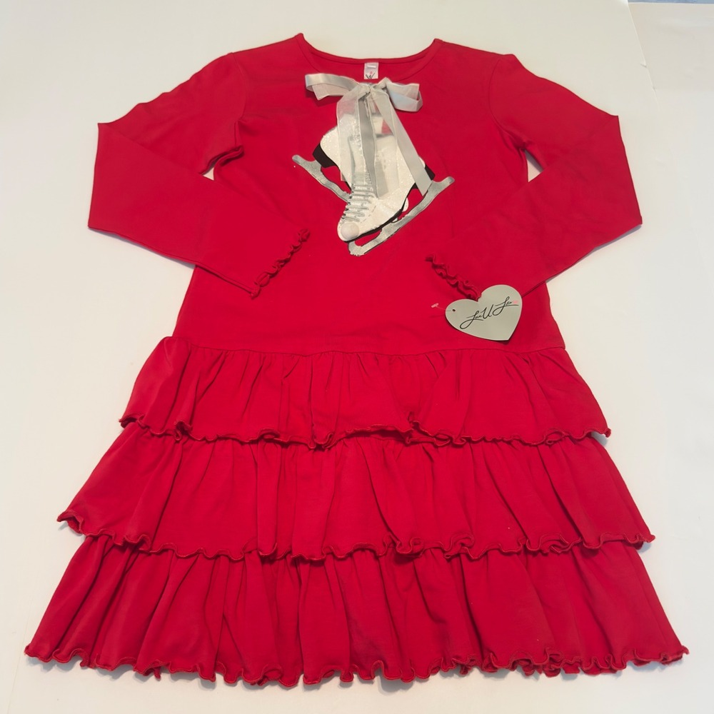 Love U Lots Girls Red Ice Skate Ruffle Tiered Dress Size 10 Holiday Christmas